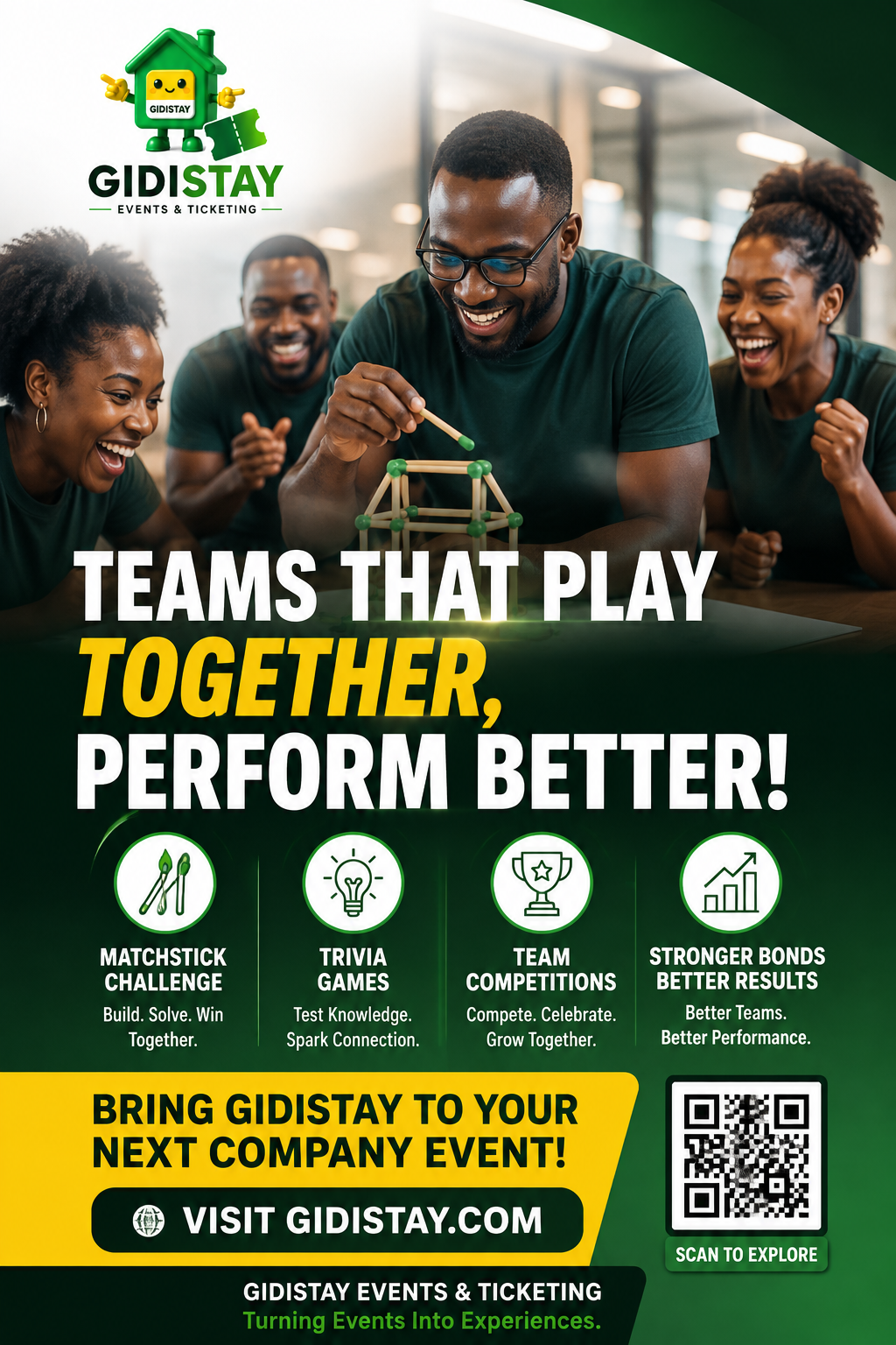 GidiStay Games — Teams That Play Together Perform Better: corporate team bonding game night