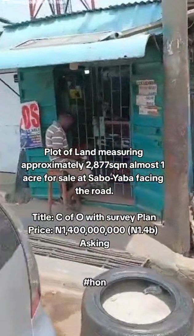 Plot of Land measuring approximately 2,877sqm almost 1 acre for sale at Sabo-Yaba facing the road. — ₦1,400,000,000 | GidiStay — 1 bed land in Yaba, Lagos (main view)